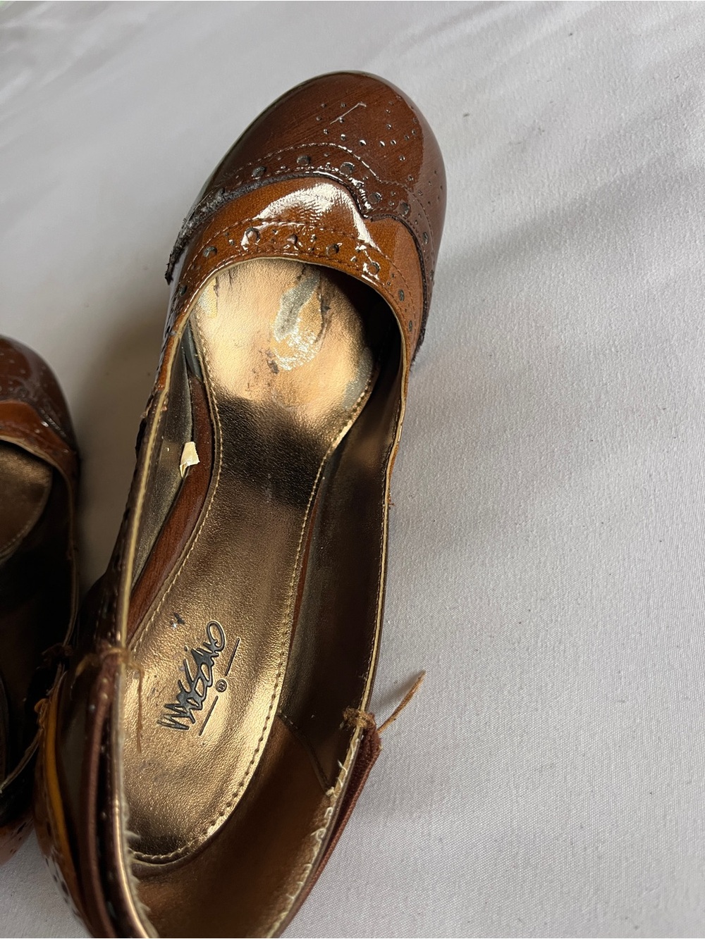 Mossimo Women Size 5.5 Brown Bronze Patent Wingtip Oxford Mary Jane Block Heels - Picture 5 of 16